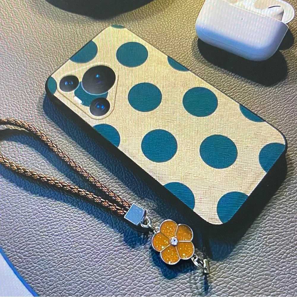 Polka Dot Phone Case with Strap - Black and Tan